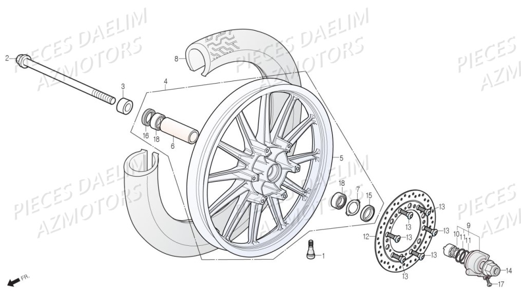 Roue Avant Noir AZMOTORS Pièces Moto DAELIM DAYSTAR 125 Euro4 (2019)
