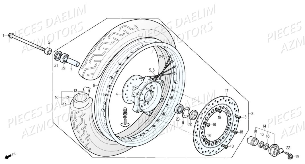 Roue Avant Rayons AZMOTORS Pièces Moto DAELIM DAYSTAR 125 Euro4 (2019)
