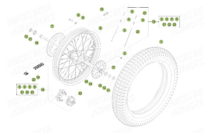 Roue Arriere BETA Pièces BETA EVO 2T -125CC- FACTORY - (2015)