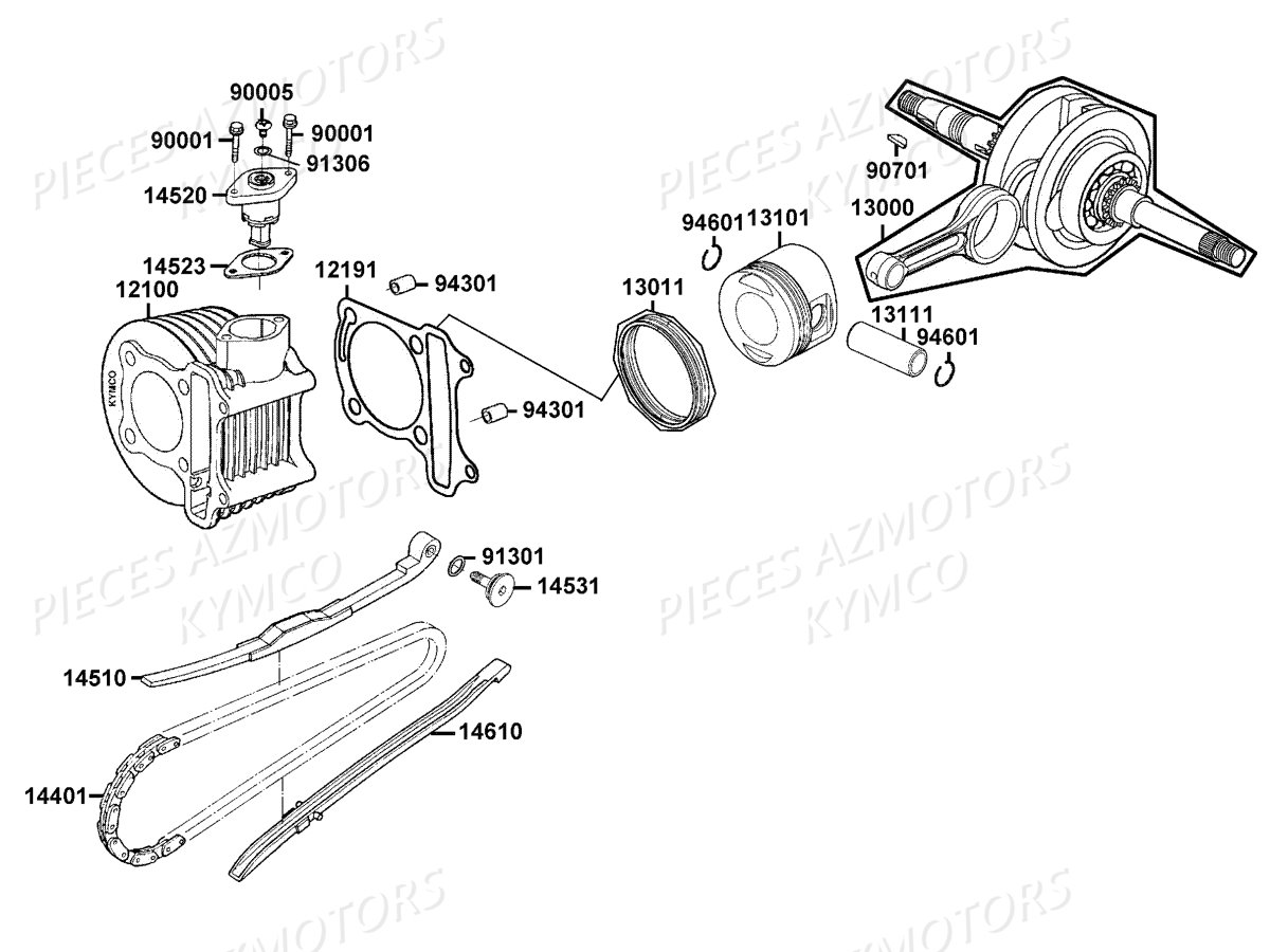Cylindre Piston KYMCO Pièces LIKE 125 4T EURO3 (KN25AA)