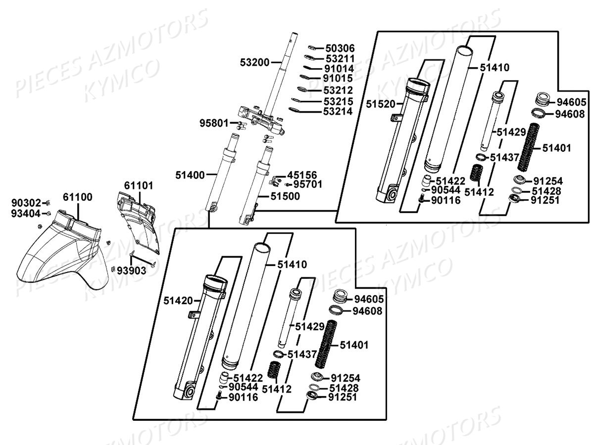 FOURCHE GARDE BOUE AVANT KYMCO 125 LIKE 4T EURO 3