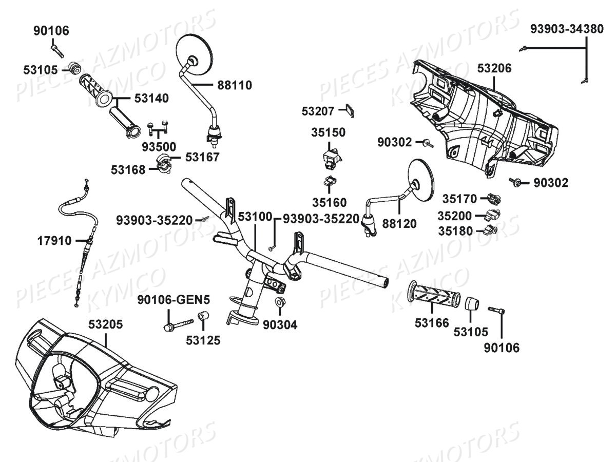 GUIDON RETROVISEURS KYMCO 125 LIKE 4T EURO 3