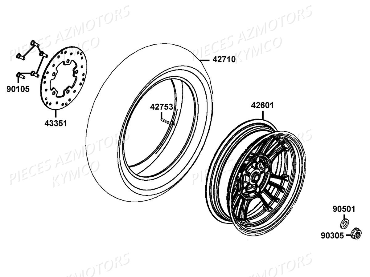 Roue Arriere KYMCO Pièces LIKE 125 4T EURO3 (KN25AA)