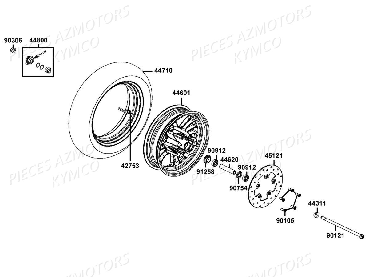 Roue Avant KYMCO Pièces LIKE 125 4T EURO3 (KN25AA)