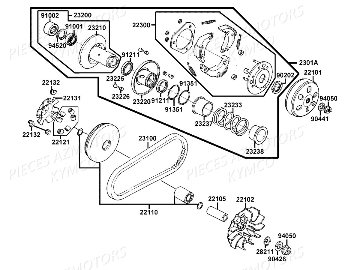 Variateur Embrayage KYMCO Pièces LIKE 125 4T EURO3 (KN25AA)