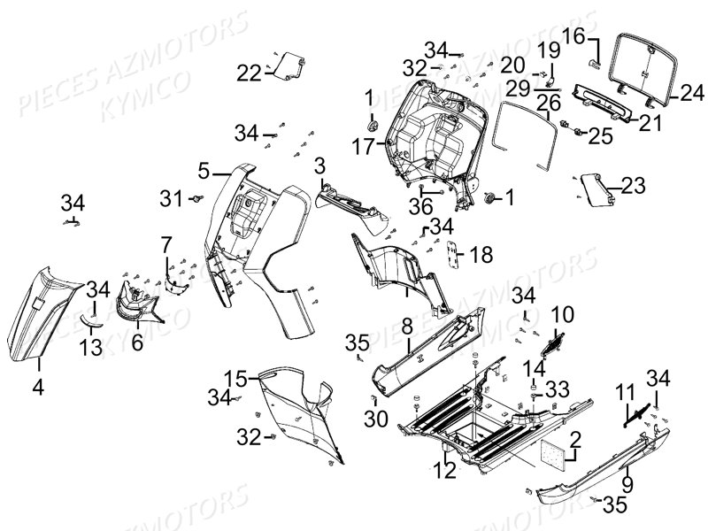 CARENAGES_AVANT KYMCO Pièces Scooter Kymco LIKE 125 LX 4T EURO III (KN25AF)