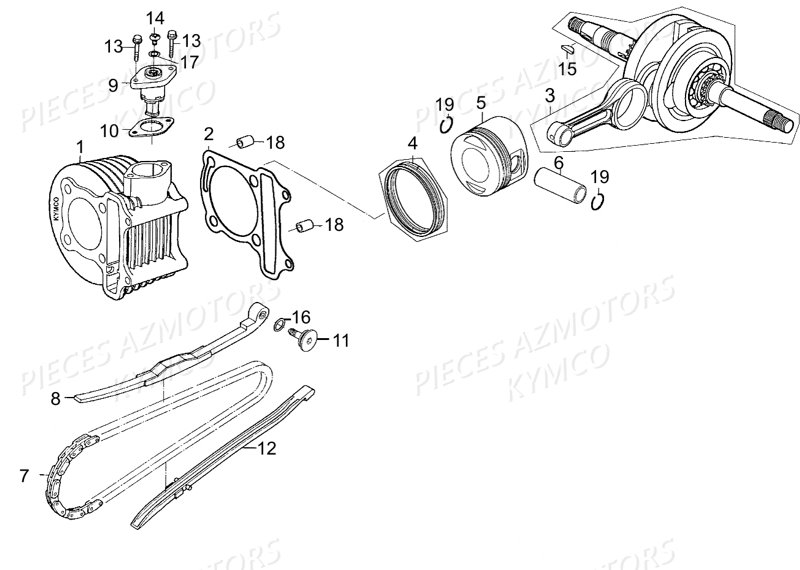 CYLINDRE_PISTON KYMCO Pièces Scooter Kymco LIKE 125 LX 4T EURO III (KN25AF)