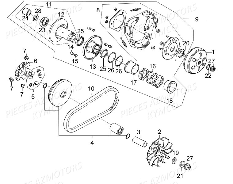 Variateur Embrayage KYMCO Pièces LIKE 125 LX 4T EURO III (KN25AF)