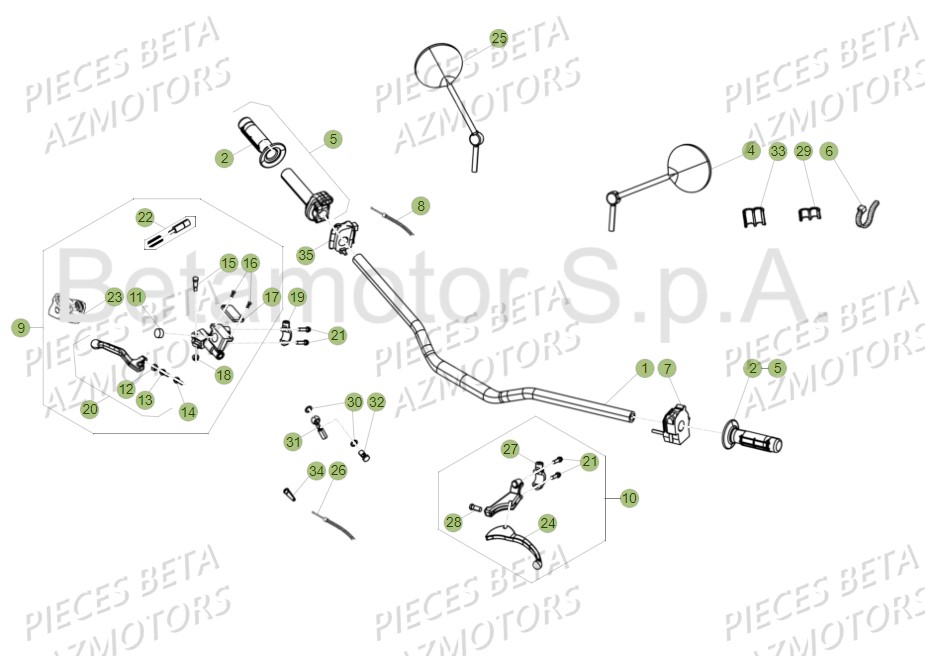Commandes Guidon BETA Pièces Beta RR 125 AC Enduro 4T - 2016  
