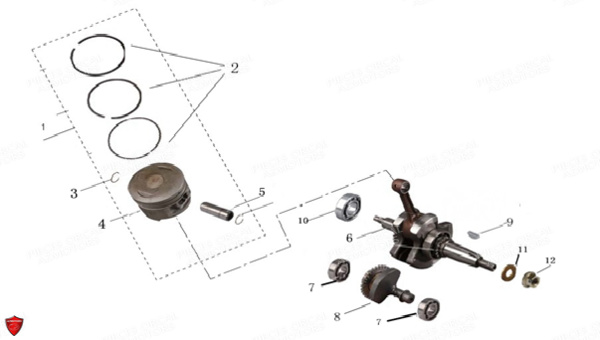 Piston Vilebrequin ORCAL Pièces Orcal SIRIO 125cc Euro4