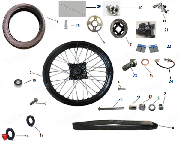 Roue Arriere ORCAL Pièces Orcal SIRIO 125cc Euro4