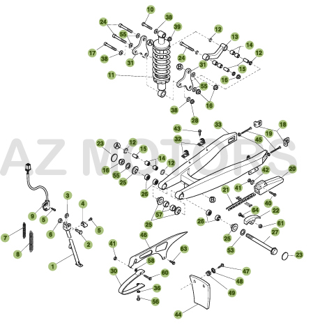 FOURCHE ARRIERE-SUSPENSION ARRIERE pour 200-URBAN-2008-11