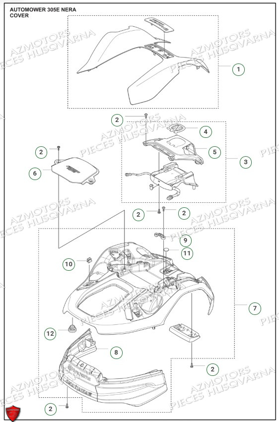 Couvercle HUSQVARNA PIECES 305E NERA ROBOT TONDEUSE HUSQVARNA