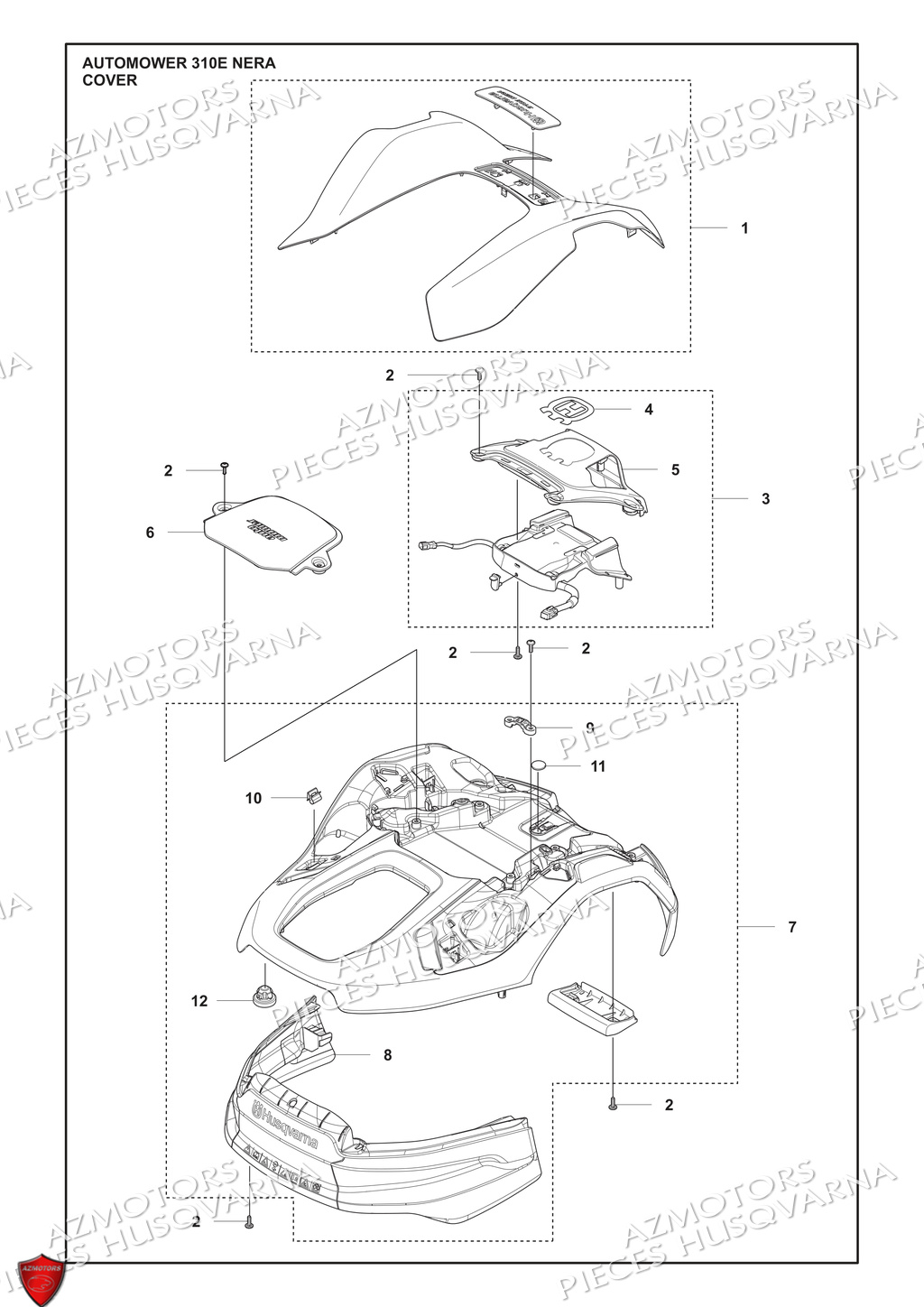 Couvercle HUSQVARNA PIECES 310E NERA ROBOT TONDEUSE HUSQVARNA