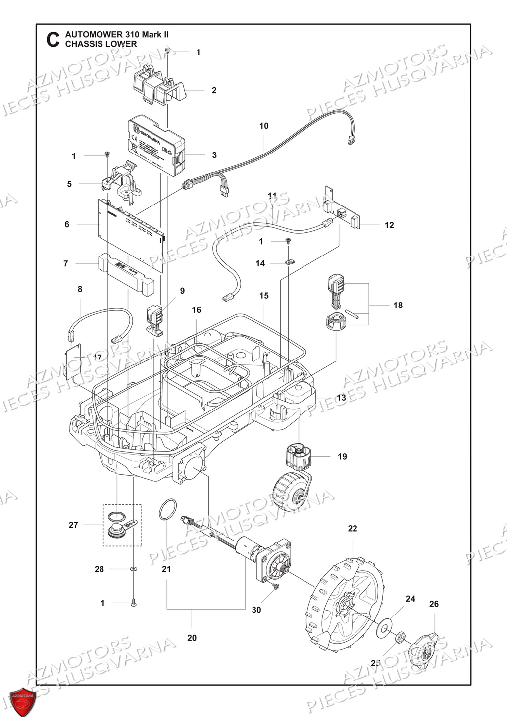 Chassis Inferieur HUSQVARNA PIECES 310 Mark II ROBOT TONDEUSE HUSQVARNA