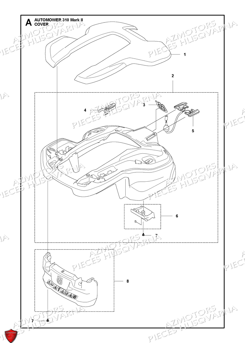 Couvercle HUSQVARNA PIECES 310 Mark II ROBOT TONDEUSE HUSQVARNA