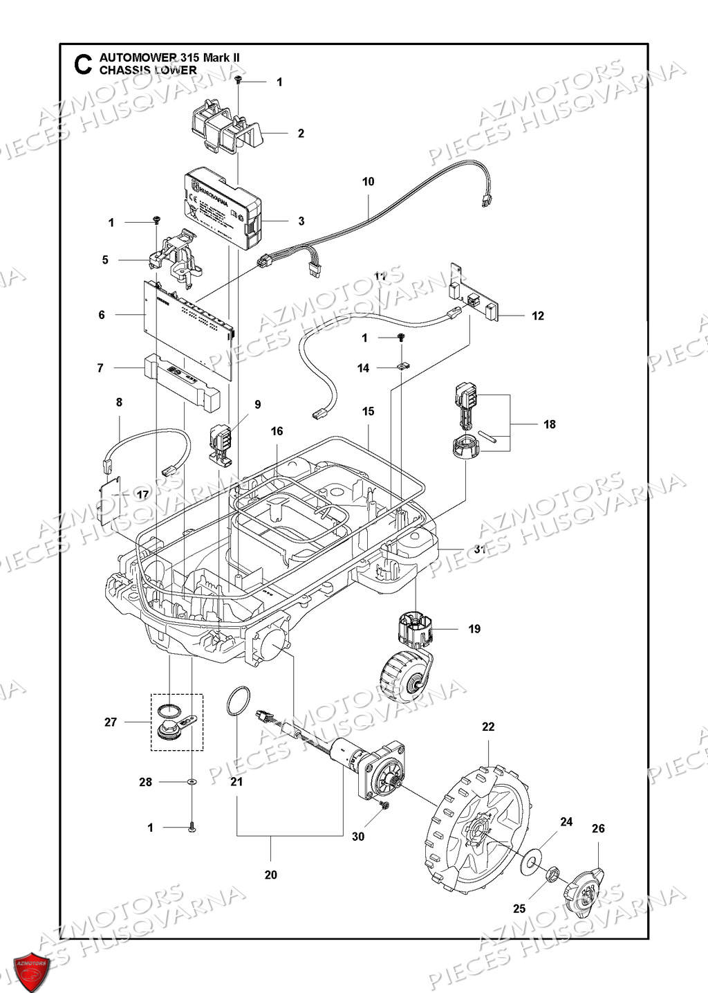 Chassis Inferieur HUSQVARNA PIECES 315 Mark II ROBOT TONDEUSE HUSQVARNA
