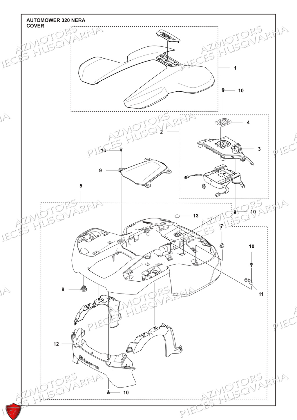 Couvercle HUSQVARNA PIECES 320 NERA ROBOT TONDEUSE HUSQVARNA