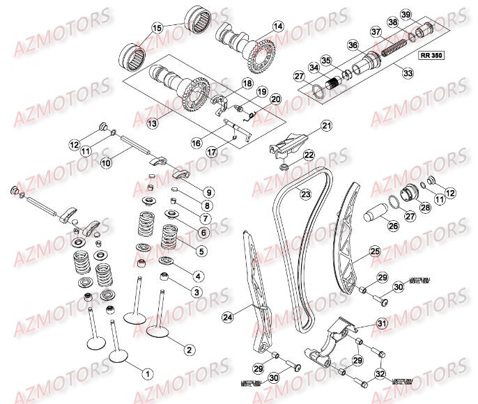 Cylindre   Culasse   Distribution [2] AZMOTORS Pièces Beta RR 4T 350 Enduro - 2011