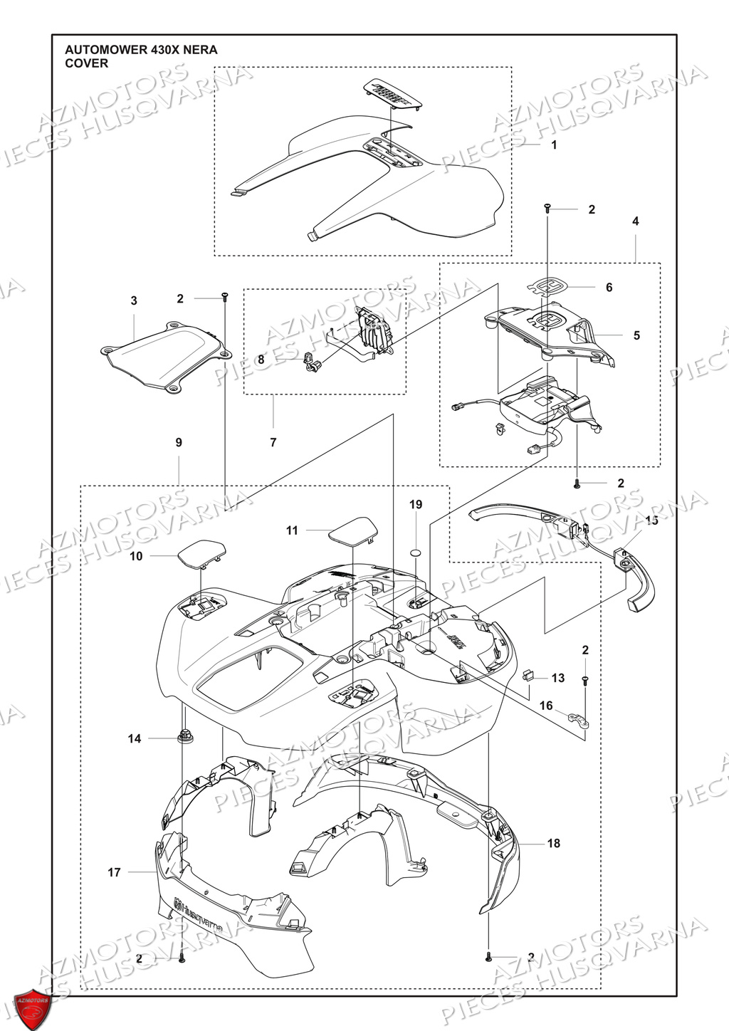 Couvercle HUSQVARNA PIECES 430X NERA NERA ROBOT TONDEUSE HUSQVARNA