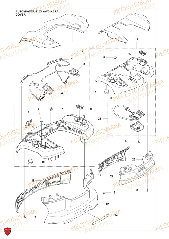 Couvercle HUSQVARNA PIECES 435X AWD NERA ROBOT TONDEUSE HUSQVARNA