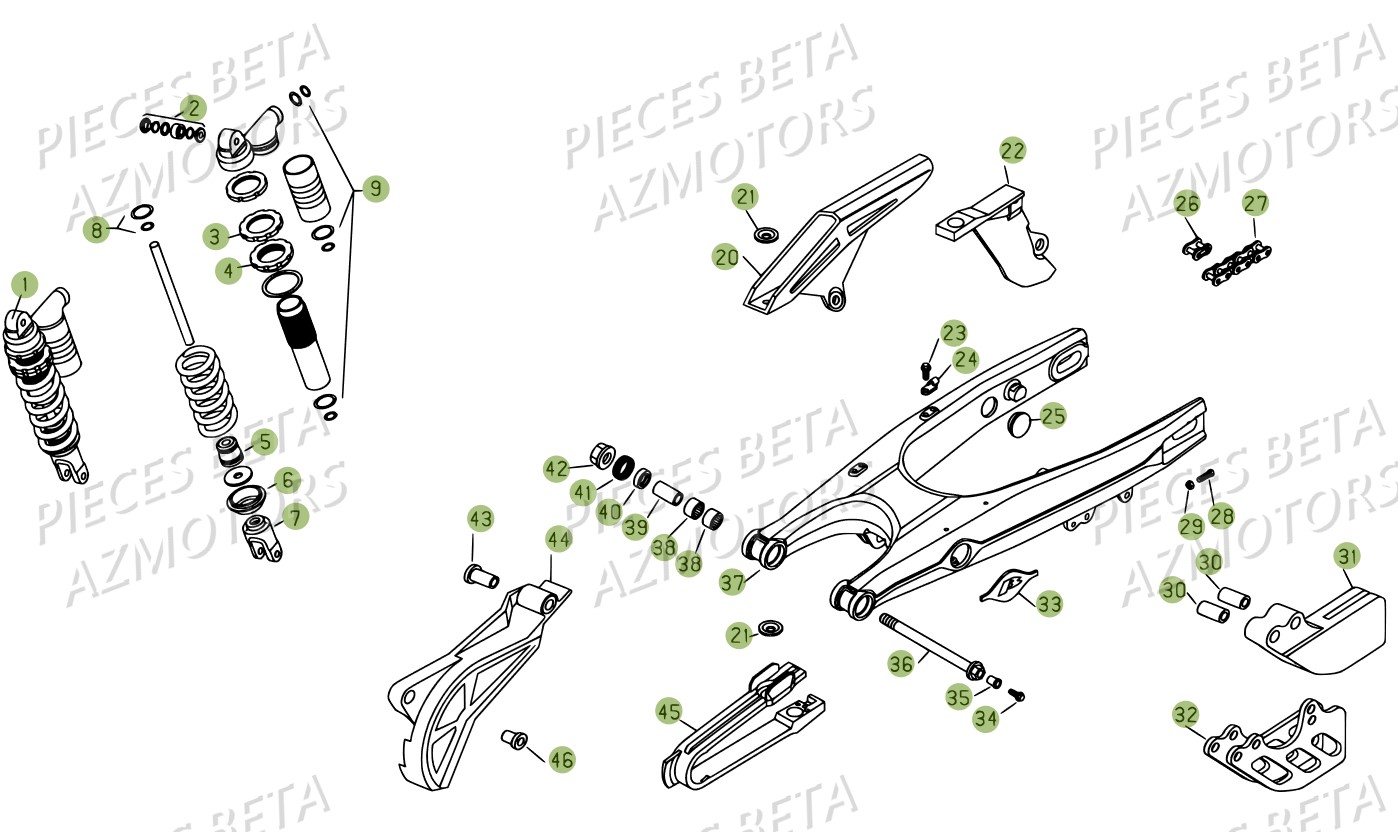 FOURCHE ARRIERE SUSPENSION ARRIERE BETA 450 RR 2007