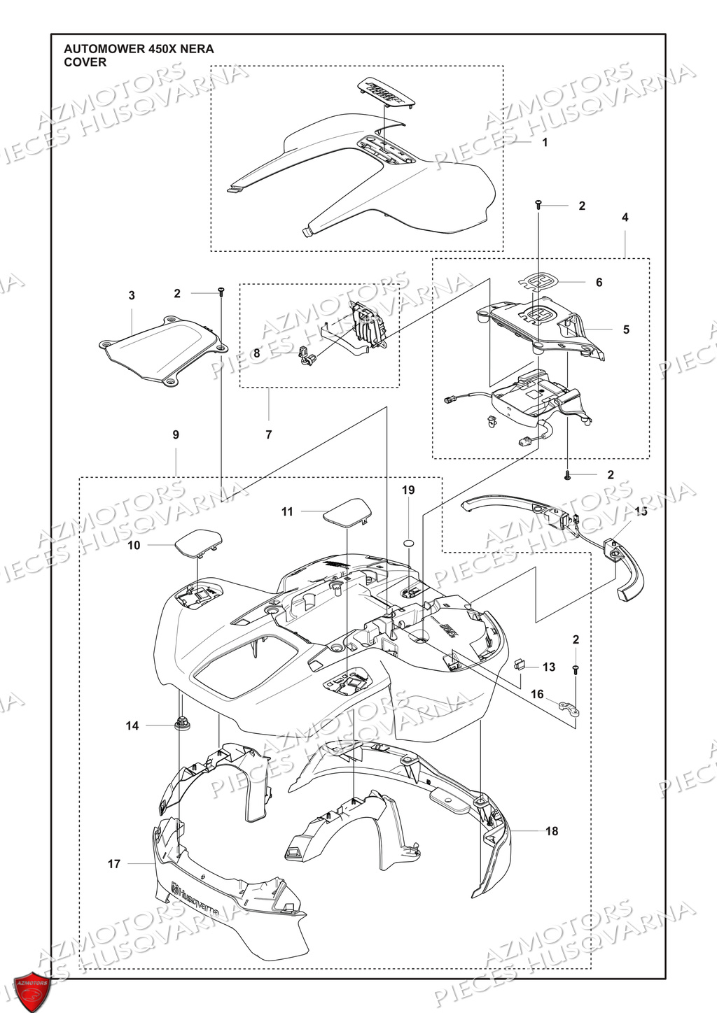 Couvercle HUSQVARNA PIECES 450X NERA NERA ROBOT TONDEUSE HUSQVARNA