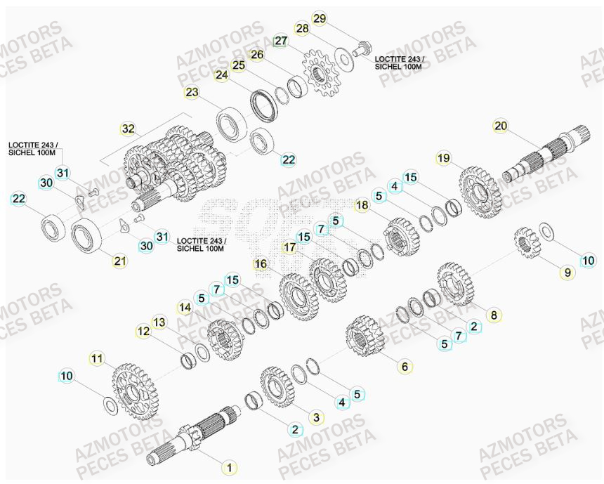 PIGNON DE TRANSMISSION SECONDA IRE BETA pour TRANSMISSION de 480 RR RACING 15