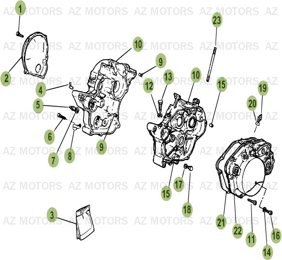 Carter Transmission Complet Moteur 50cc 4T Vue Eclatée Carter Transmission