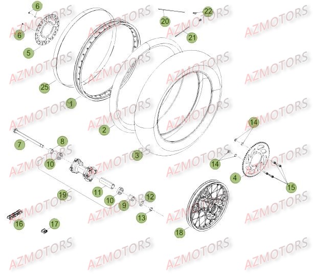 Roue Arriere Du No Serie 500001 A 500735 BETA Pièces Beta 50 Motard STANDARD - 2013-2012