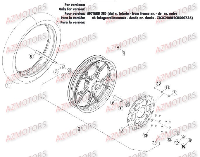 Roue Avant Du No Serie 501545 A 599999 BETA Pièces Beta 50 Motard STANDARD - 2013-2012