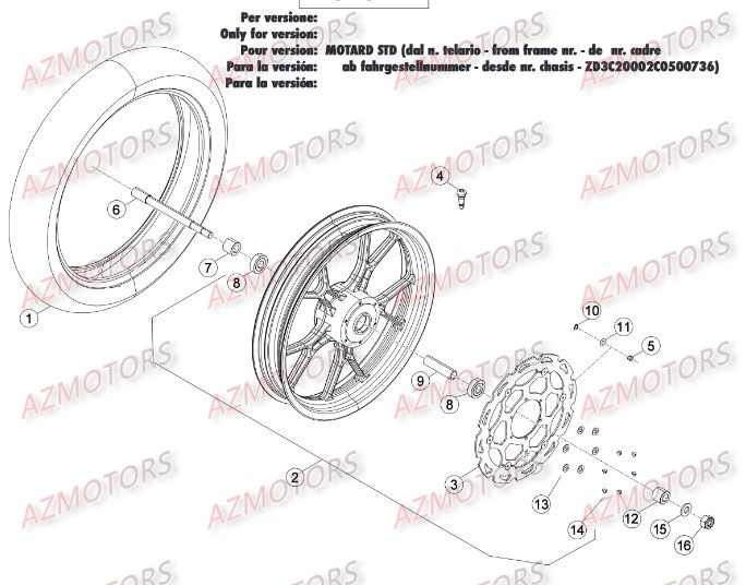 ROUE AVANT DU No SERIE 501545 A 599999 BETA 50 SMSTD 12