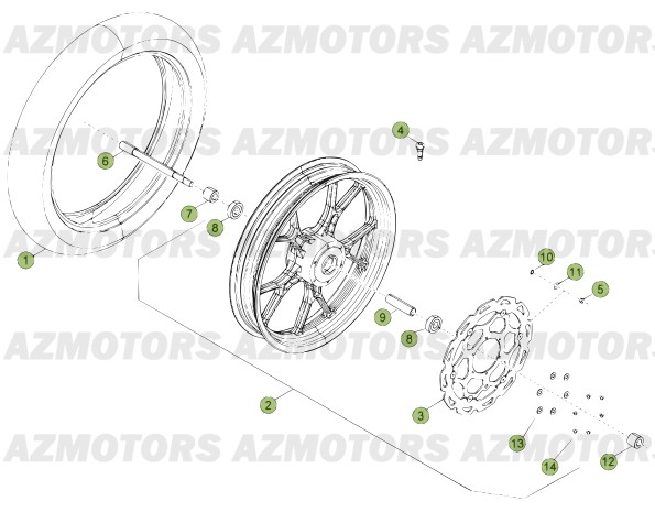 ROUE AVANT DU NUMERO SERIE 400001 A 401076 pour 50-TRACK-12