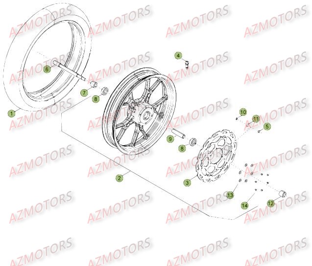 ROUE AVANT DU No SERIE 400001 A 401076 pour 50-TRACK-14