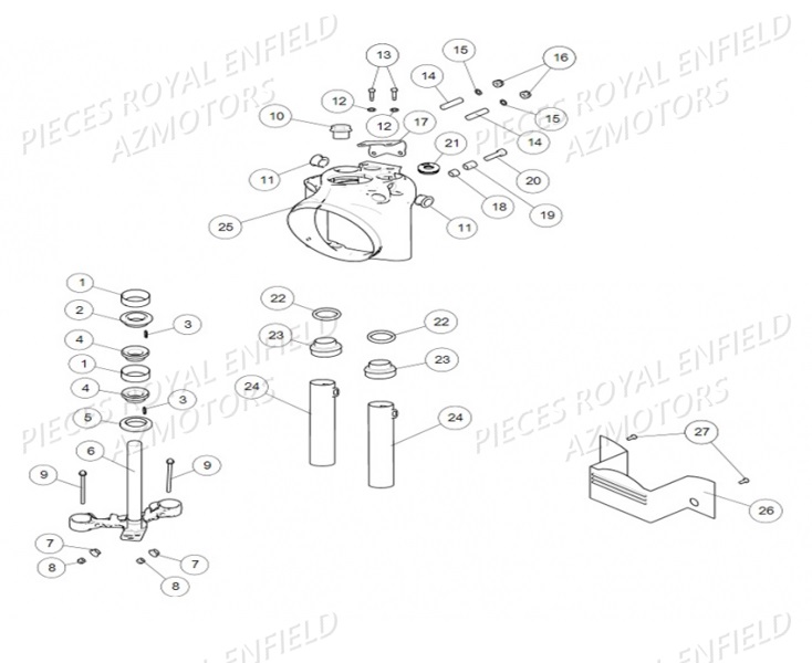 COLONNE_DE_DIRECTION ROYAL ENFIELD Pieces ROYAL ENFIELD BULLET CLASSIC (E4) BLACK,TAN,LAGON 500 (2017-2019)