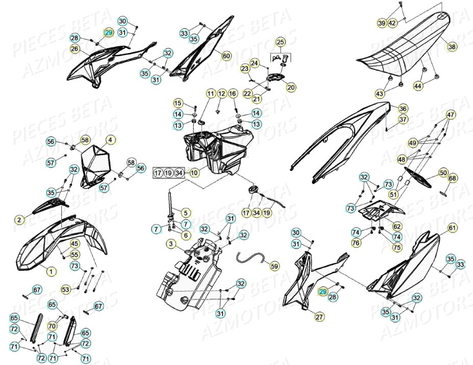 CARENAGES_RESERVOIR_SELLE BETA Pieces Beta 50 RR RACING - 2020 - Pieces Origine Betamotor