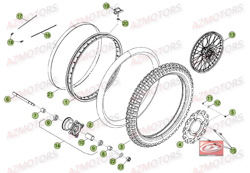 ROUE AVANT No SERIE 200001 A 200956 pour 50 RR STANDARD 14