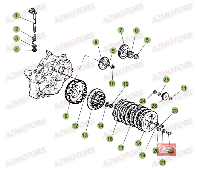 TRANSMISSION EMBRAYAGE BETA 50 RR STANDARD 14