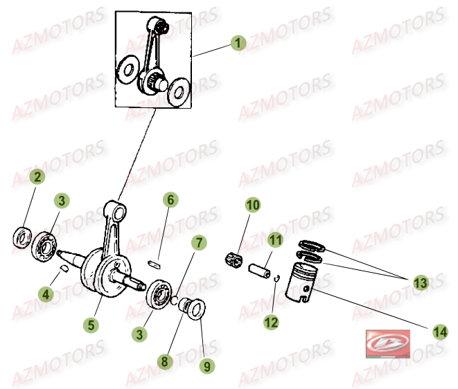 VILEBREQUIN PISTON CONTRE ARBRE BETA 50 RR STANDARD 14