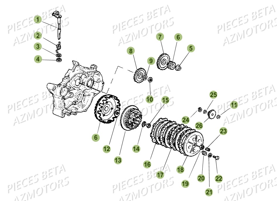 TRANSMISSION PRINCIPALE EMBRAYAGE BETA 50 RR STANDARD 17