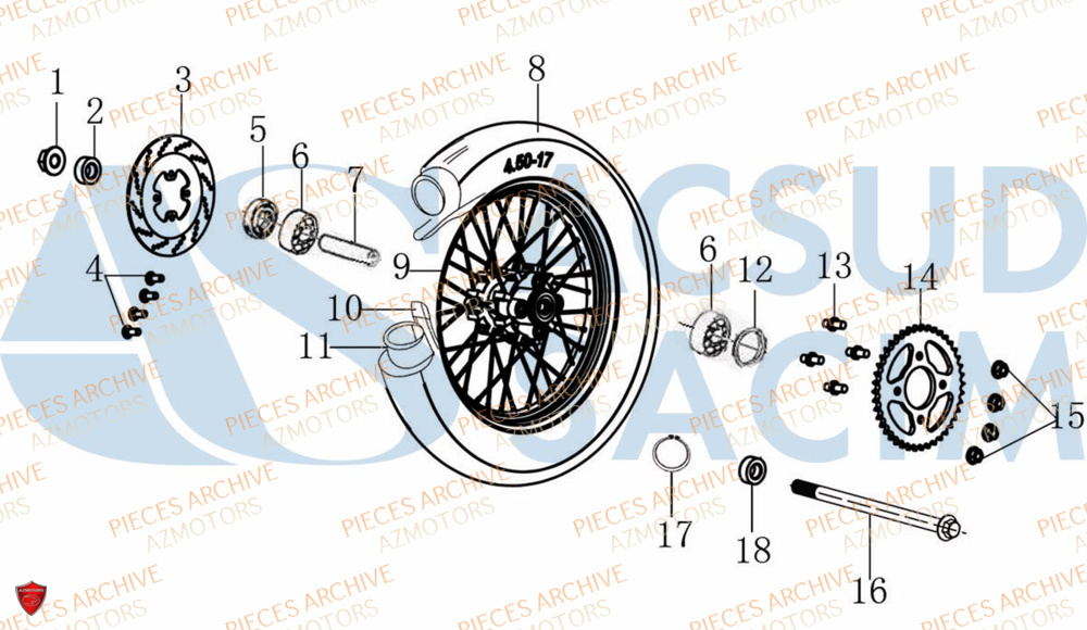 Roue Arriere ARCHIVE_MOTORCYCLE PIECE SCRAMBLER 50cc AM84 EURO5 ARCHIVE