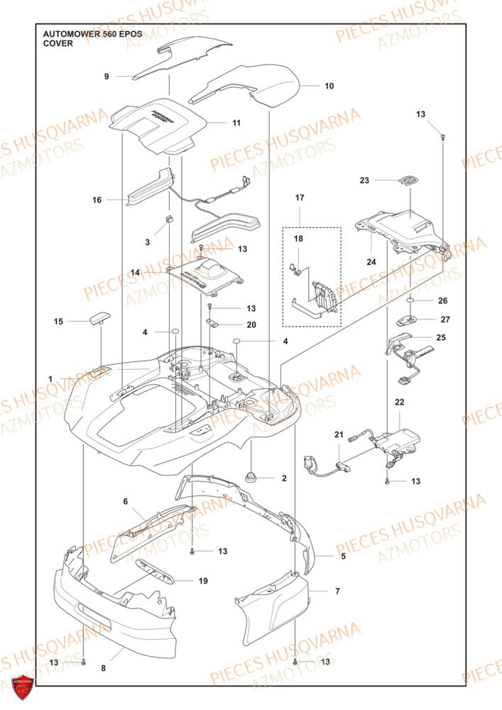 Couvercle HUSQVARNA PIECES 560 EPOS ROBOT TONDEUSE HUSQVARNA