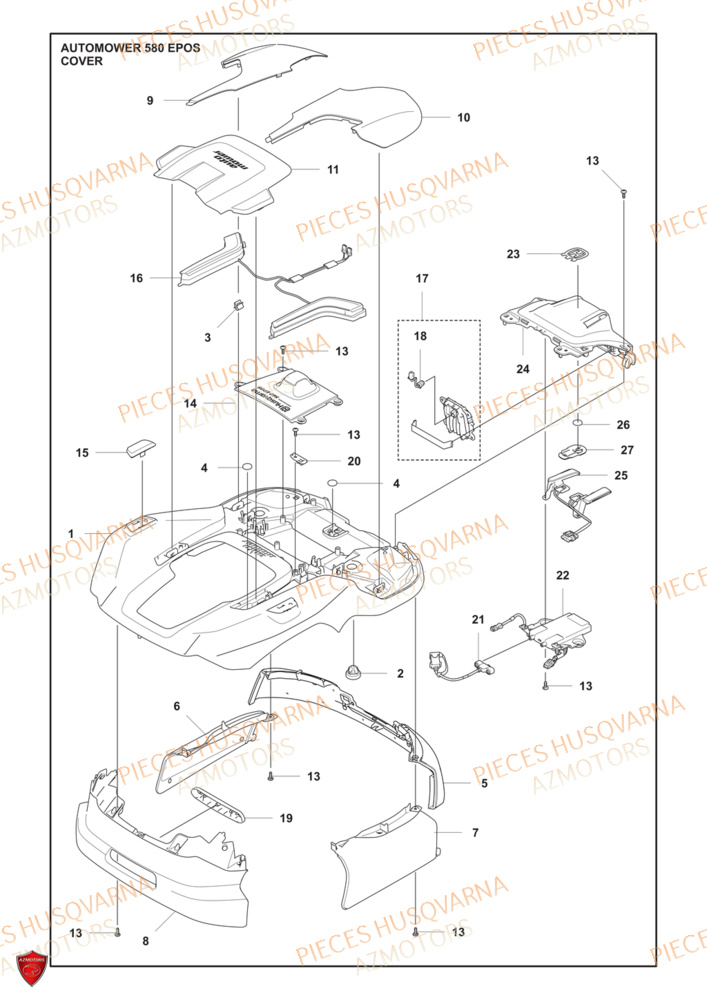 Couvercle HUSQVARNA PIECES 580 EPOS ROBOT TONDEUSE HUSQVARNA