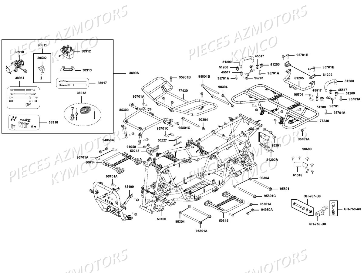 Chassis Porte Paquets Equipements KYMCO Pièces MXU 700I EX IRS 4T EURO2 (LAADBE)
