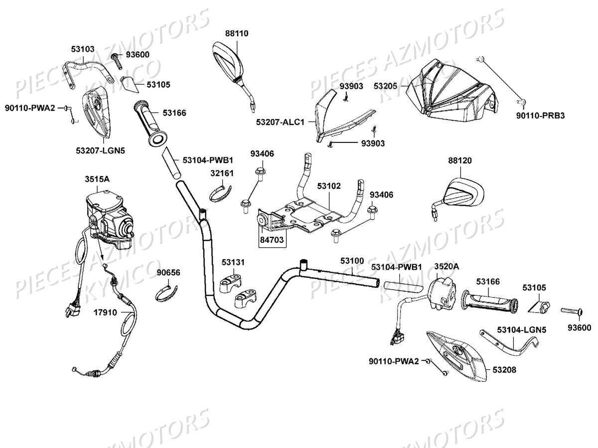 GUIDON_RETROVISEURS KYMCO Pièces Quad Kymco MXU 700 EX IRS 4X4 INJECTION 4T EURO II