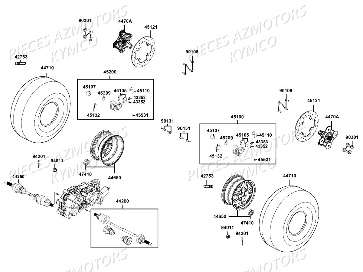 ROUES_AVANT KYMCO Pièces Quad Kymco MXU 700 EX IRS 4X4 INJECTION 4T EURO II