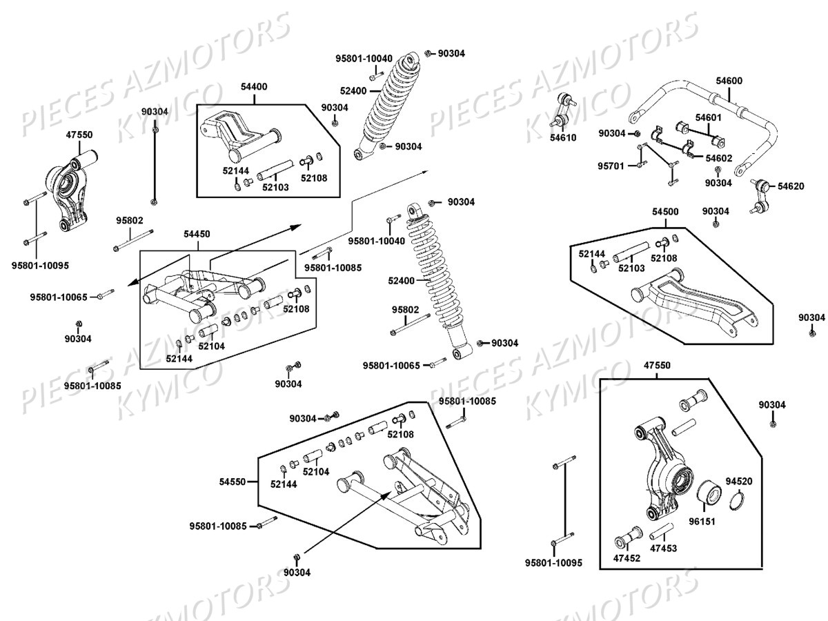 SUSPENSIONS_ARRIERE KYMCO Pièces Quad Kymco MXU 700 EX IRS 4X4 INJECTION 4T EURO II