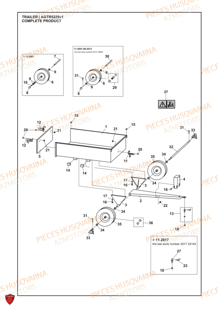 Produit Complet HUSQVARNA PIECES REMORQUE 953511703 HUSQVARNA