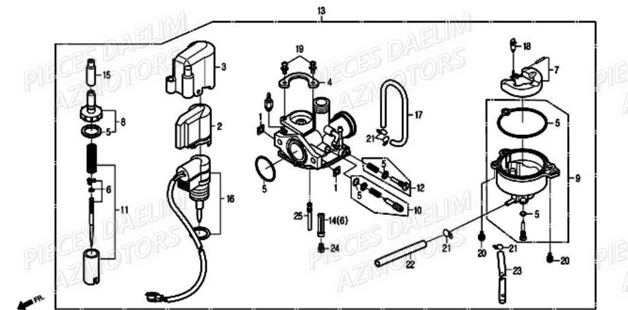 Carburateur DAELIM Pièces Scooter DAELIM A-FOUR 50cc 2T 2005/2006
