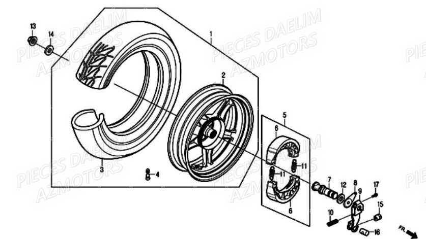 Roue Arriere DAELIM Pièces Scooter DAELIM A-FOUR 50cc 2T 2005/2006
